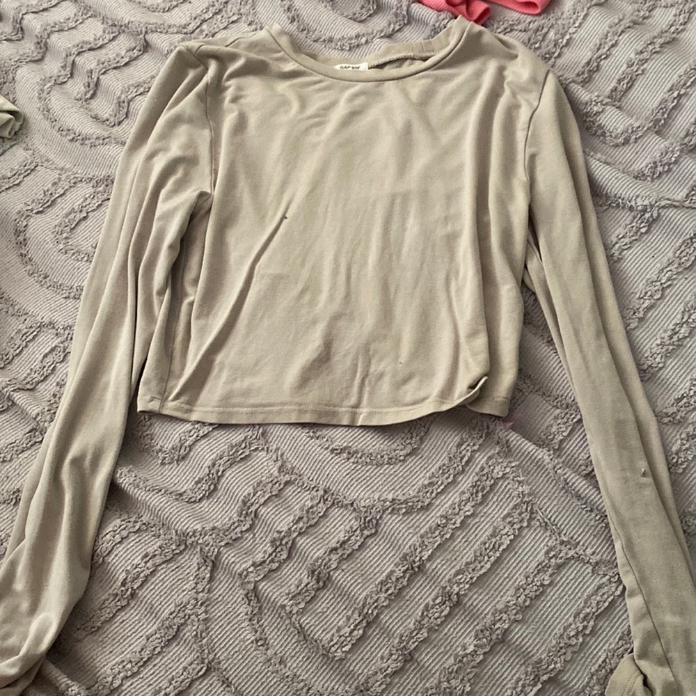 beige long sleeve garage top